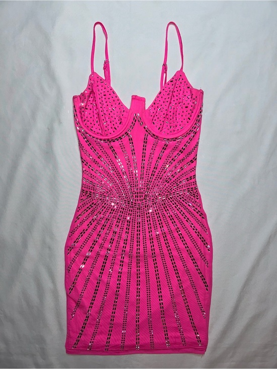 Hot & Delicious Dresses & Skirts - Hot & Delicious Pink Rhinestone Bodycon Mini Dress Size Small Y2K Party